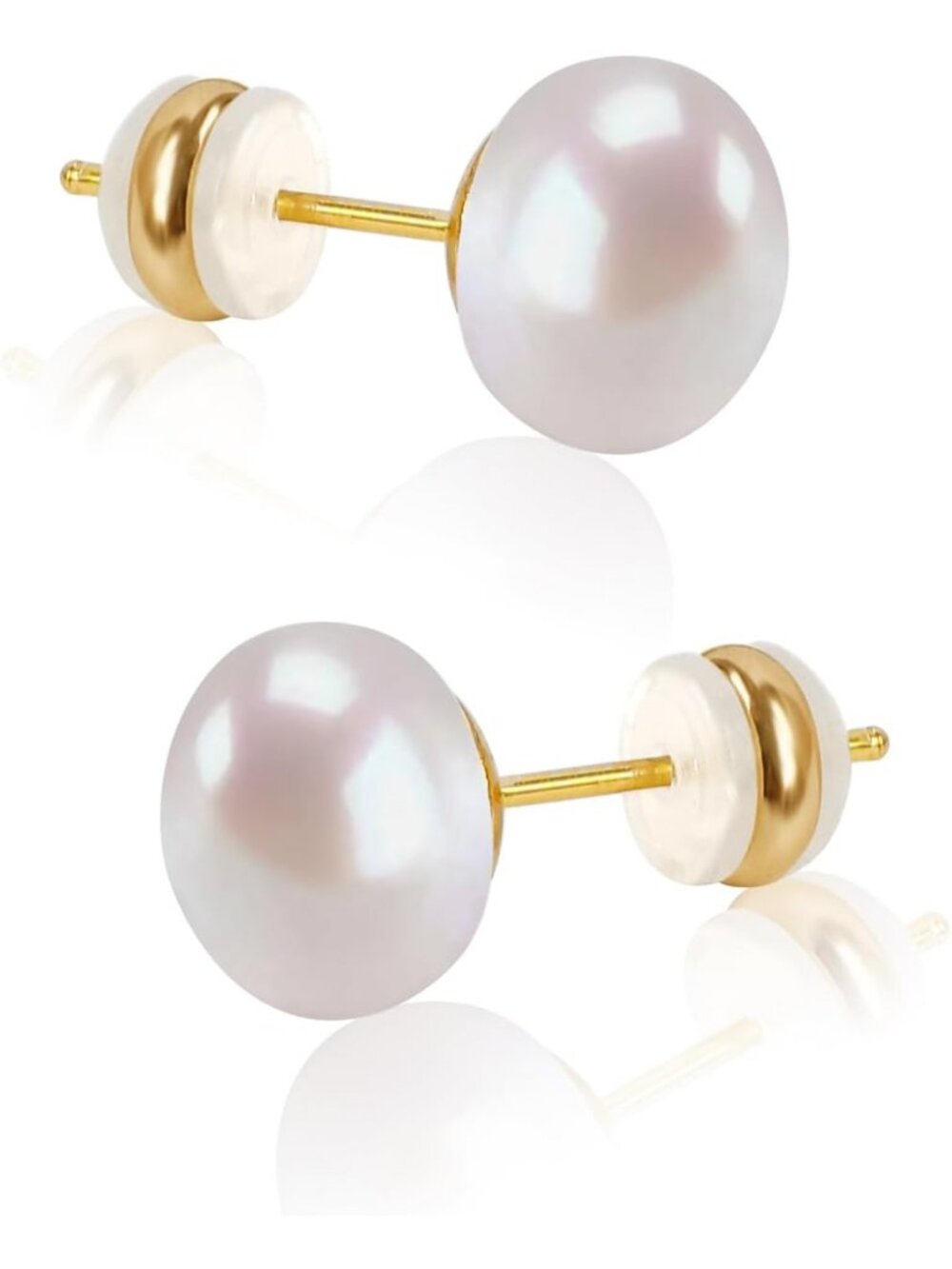 Elegant Freshwater Pearl Stud Earrings, 18K Gold Plated Silver, Classic Jewelry